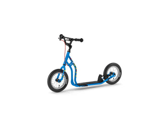 blue kids scooter with emojis, kick bike