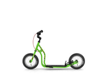 green kids scooter with emojis, kick bike