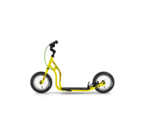 yellow kids scooter with emojis, kick bike