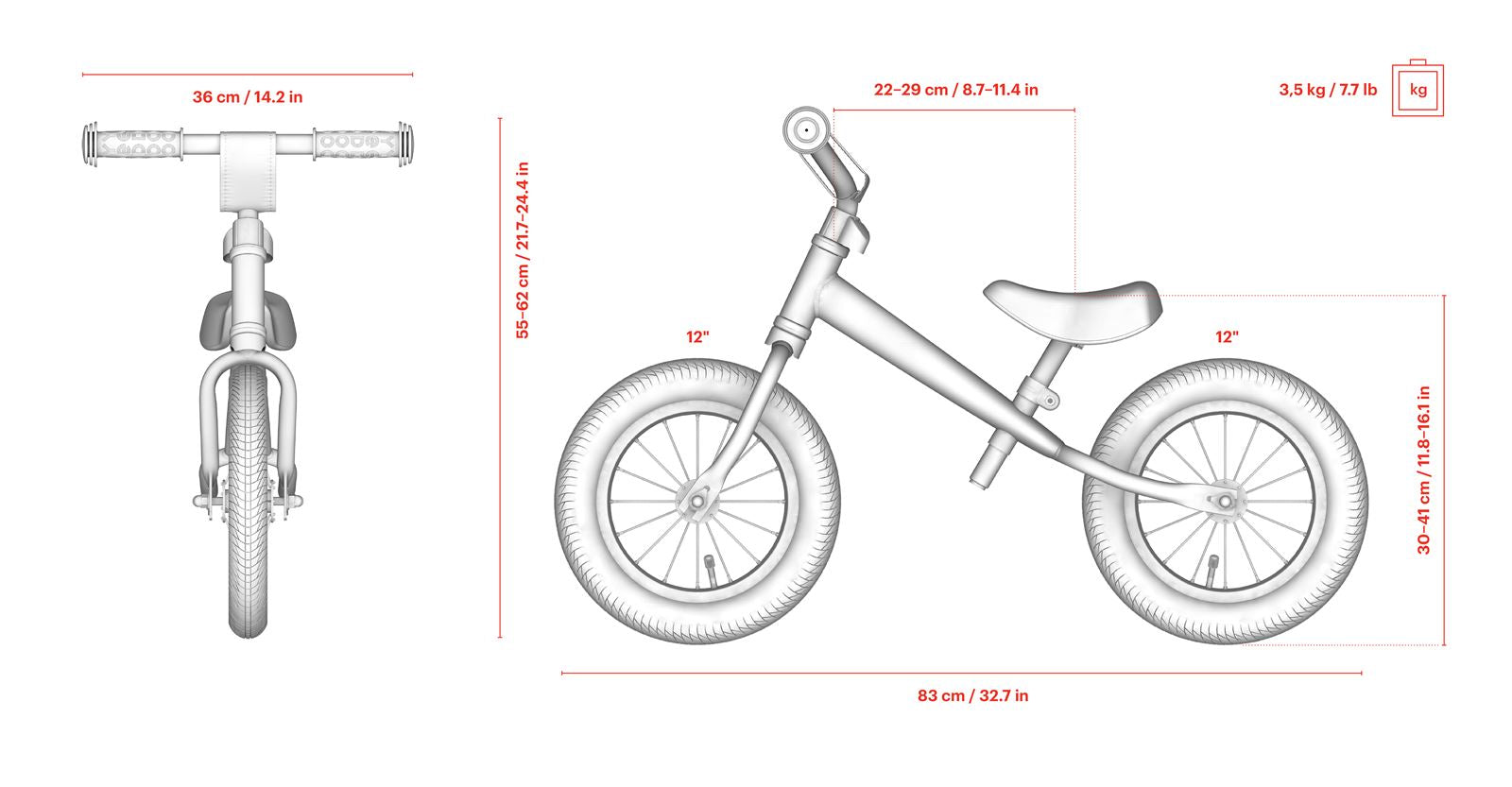 Balance bike dimensions best sale