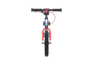 Happy Sailor blue white and red Yedoo TooToo child's balance bike with air tires front view - similar to Strider run bike for kids