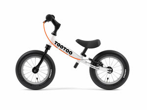 Yedoo TooToo best balance bike, Strider, run bike in white orange with breaks and air tires