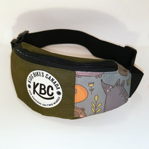 Kids Hip Bag, Fanny Pack, Canada made with waterproof Olive and Woodland Animal fabric
