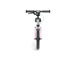 Aluminum Yedoo YooToo child's balance bike pink fork front view - similar to Strider run bike for kids